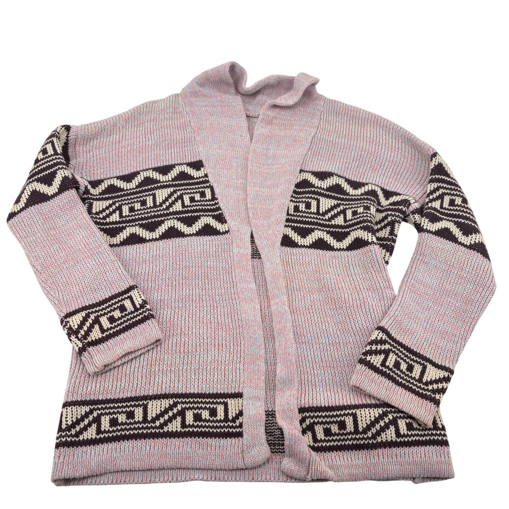 Ecota Women's Geometric Print Open Front‎ Cardigan Sweater Pink Blue Size M